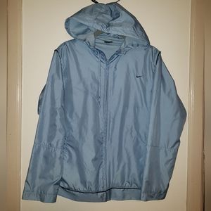 Vtg Nike Sz M Y2K Blue Lightweight Jacket Zip Lined Hooded Pockets Windbreaker